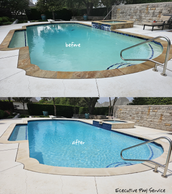 before and after image of pool replaster in McKinney, Texas by Executive Pool Service